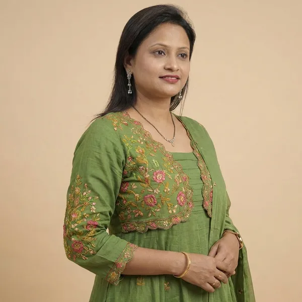 Olive_Green_Cotton_Kurta_Set_For_Women
