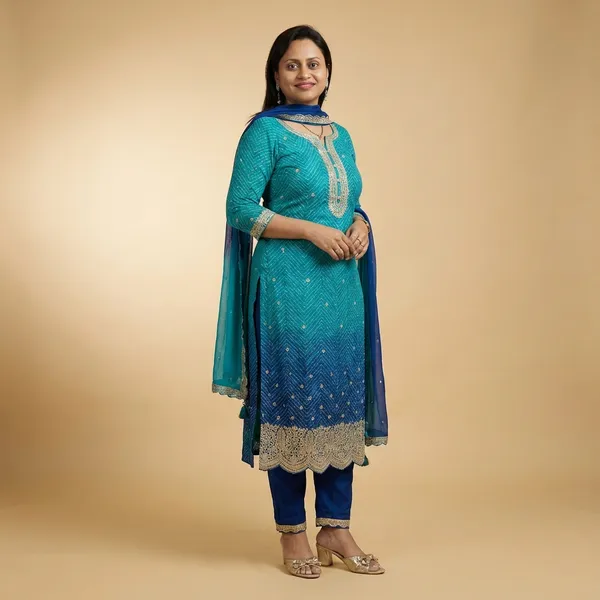 Blue_Festive_Bandhani_Kurta_Set_For_Women
