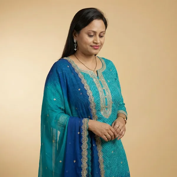 Blue_Festive_Bandhani_Kurta_Set_For_Women
