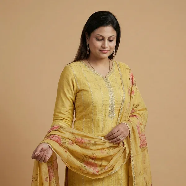 Yellow_Pure_Silk_Kurta_Set_For_Women