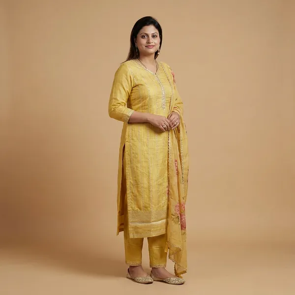 Yellow_Pure_Silk_Kurta_Set_For_Women