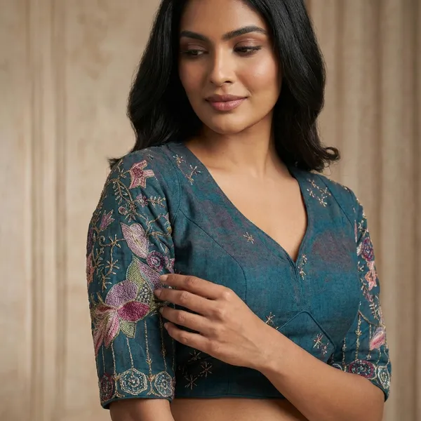 Rama_Green_Embroidery_Readymade_Blouse_For_Women