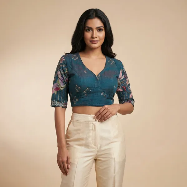 Rama_Green_Embroidery_Readymade_Blouse_For_Women