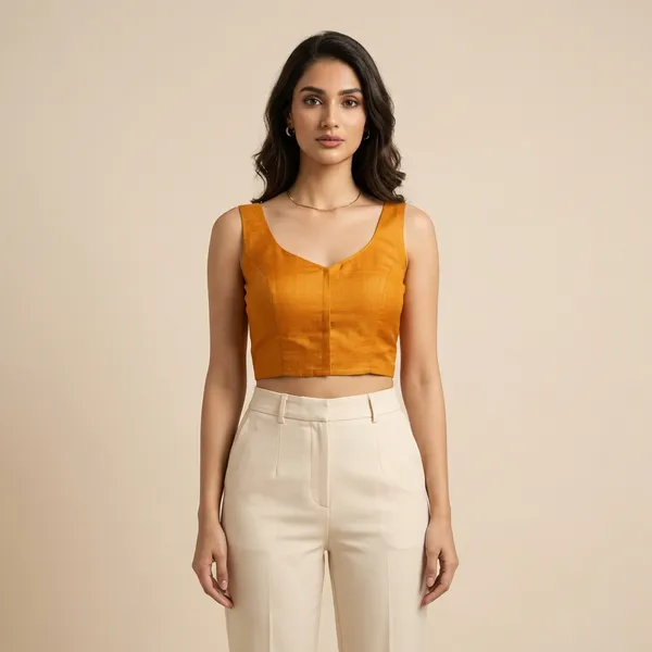 Yellow_Plain_Redaymade_Blouse_For_Women