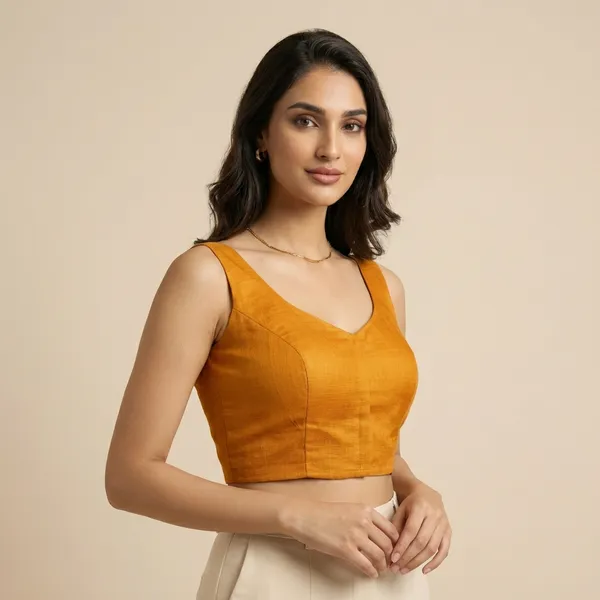 Yellow_Plain_Redaymade_Blouse_For_Women