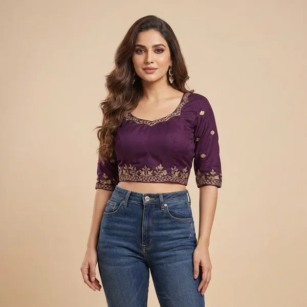 Violet_Embroidery_Readymade_Blouse_For_Women