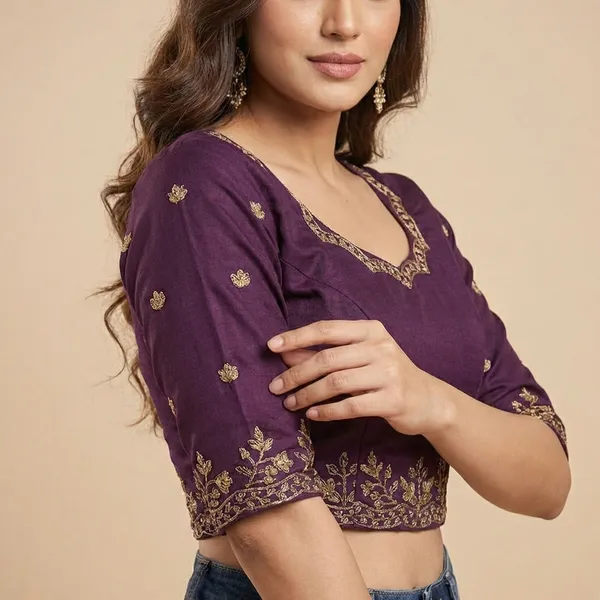 Violet_Embroidery_Readymade_Blouse_For_Women