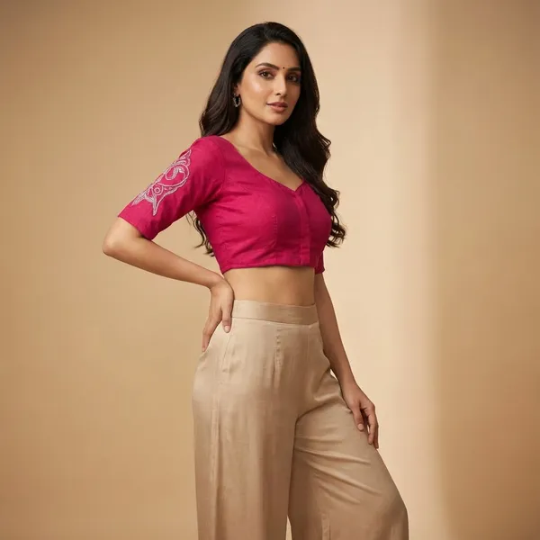 Pink_Cotton_Embroidery_Readymade_Blouse_For_Women