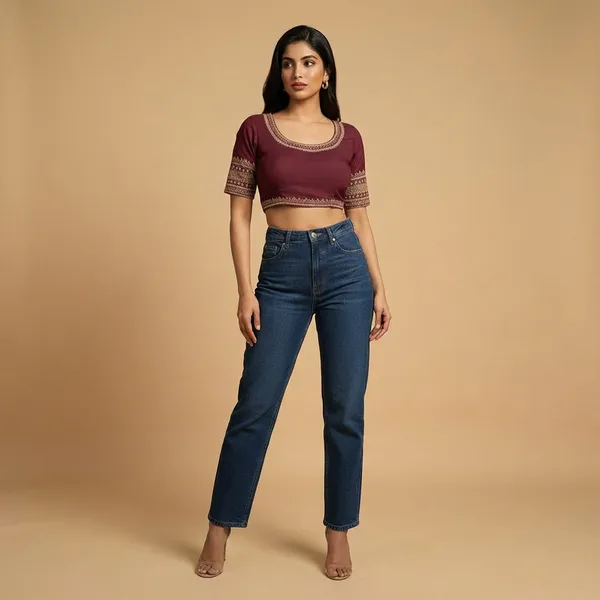Wine_Embroidery_Readymade_Blouse_For_Women