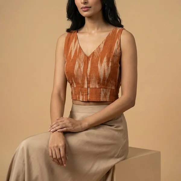 Brown_Cotton_Readymade_Blouse_For_Women