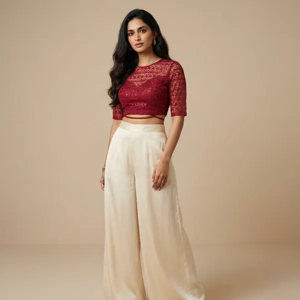 Red_Netted_Readymade_Blouse_For_Women
