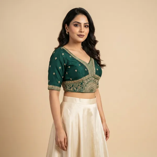 Green_Embroidery_Readymade_Blouse_For_Women