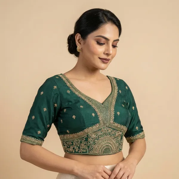 Green_Embroidery_Readymade_Blouse_For_Women
