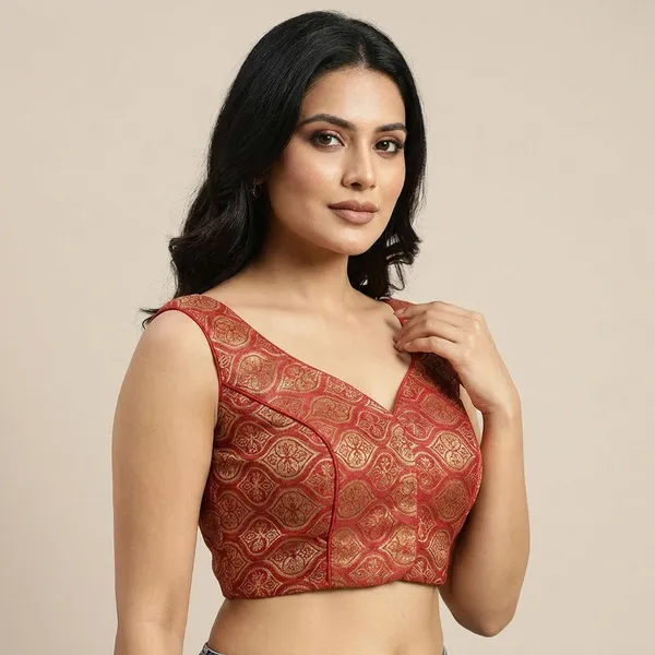 Red_Fancy_Readymade_Blouse_For_Women