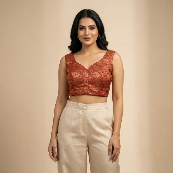 Red_Fancy_Readymade_Blouse_For_Women
