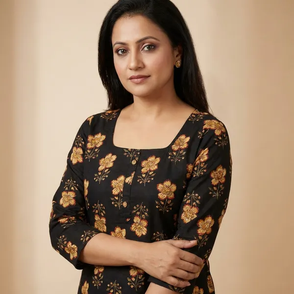 Black_Flowered_Cotton_Short_Kurti_For_Women
