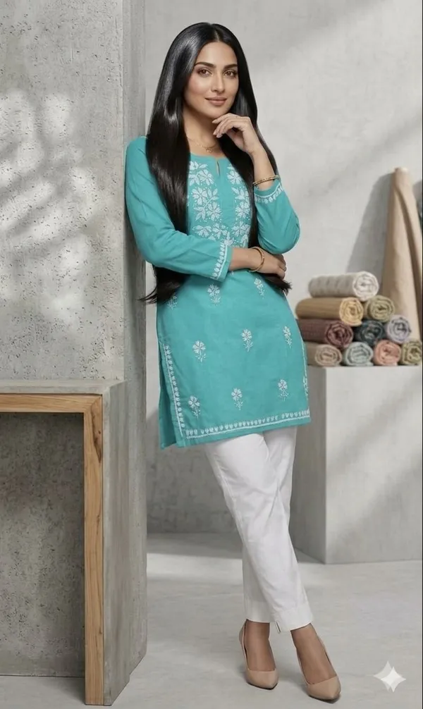 Sky_Blue_Lakhanvi_Cotton_Short_Kurti_