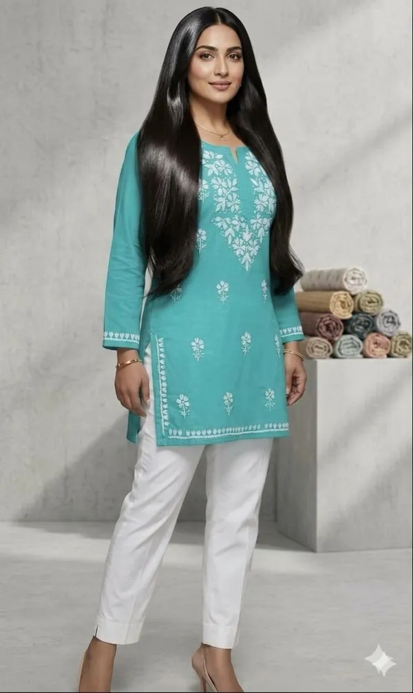 Sky_Blue_Lakhanvi_Cotton_Short_Kurti_