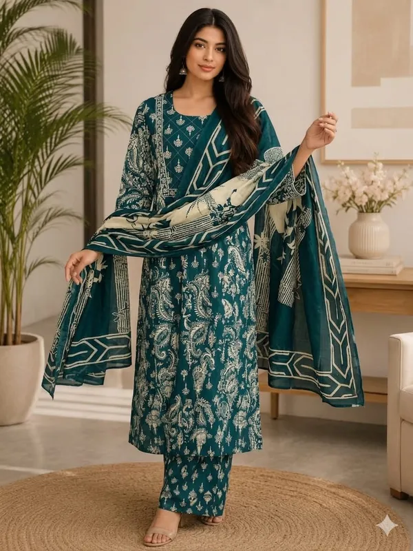 Teal_Green_Anarkali_Pure_Cotton_Dress_
