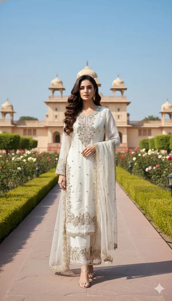 White_Simmer_Elegant_Pakistani_Kurta_Set_For_Women