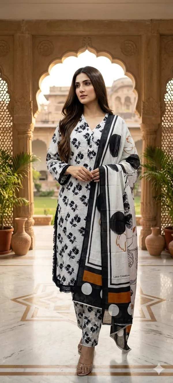 White_&_Black_Cotton_Kurta_Set_