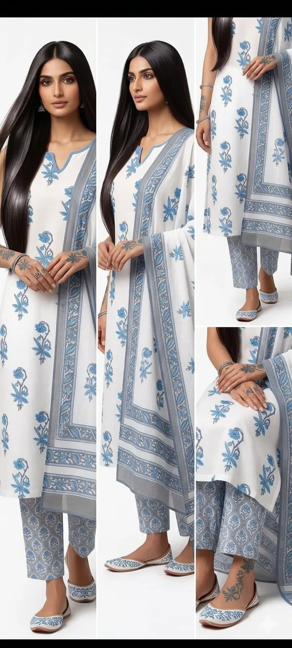White_&_Blue_Printed_Cotton_Kurta_Set_