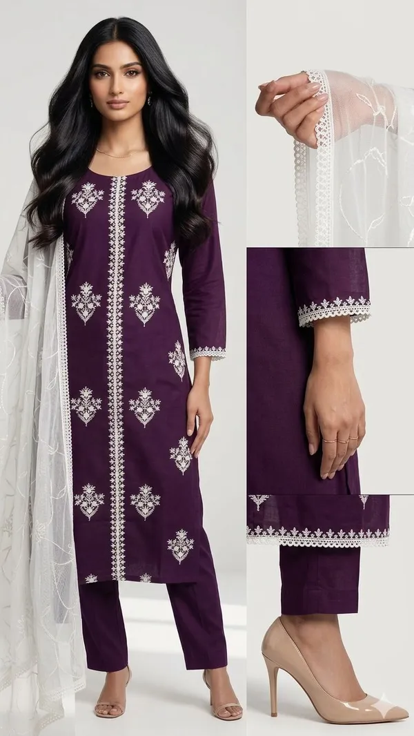 Wine_Cotton_Kurta_Set