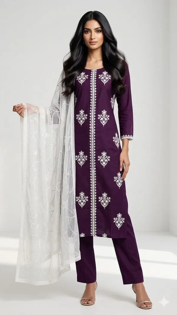 Wine_Cotton_Kurta_Set