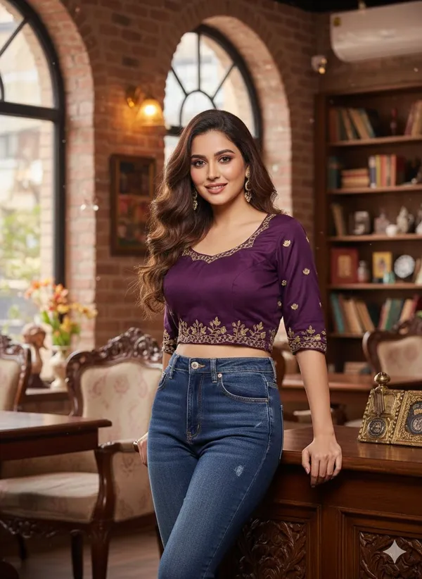 Violet_Embroidery_Readymade_Blouse_For_Women