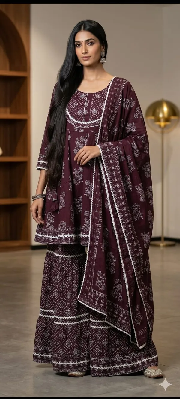 Wine_Printed_Gharara_Set_