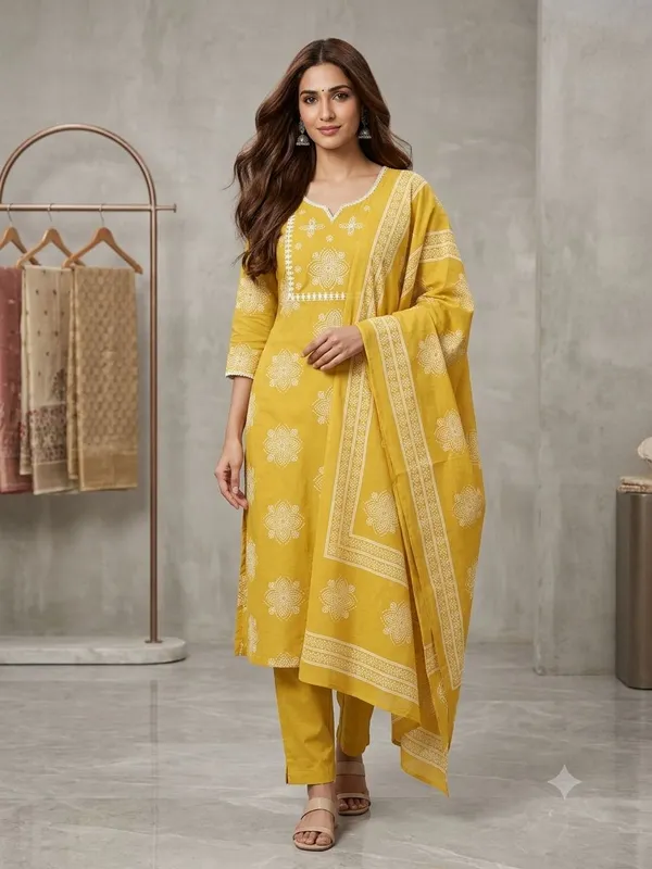 Yellow_Cotton_Kurta_Set_