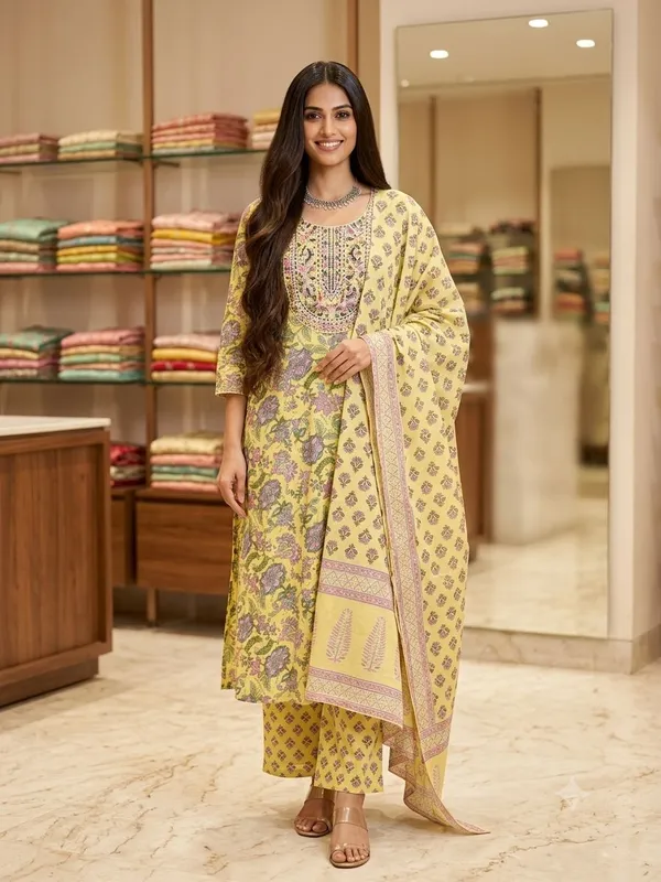 Yellow_Printed_Cotton_Kurta_Set_