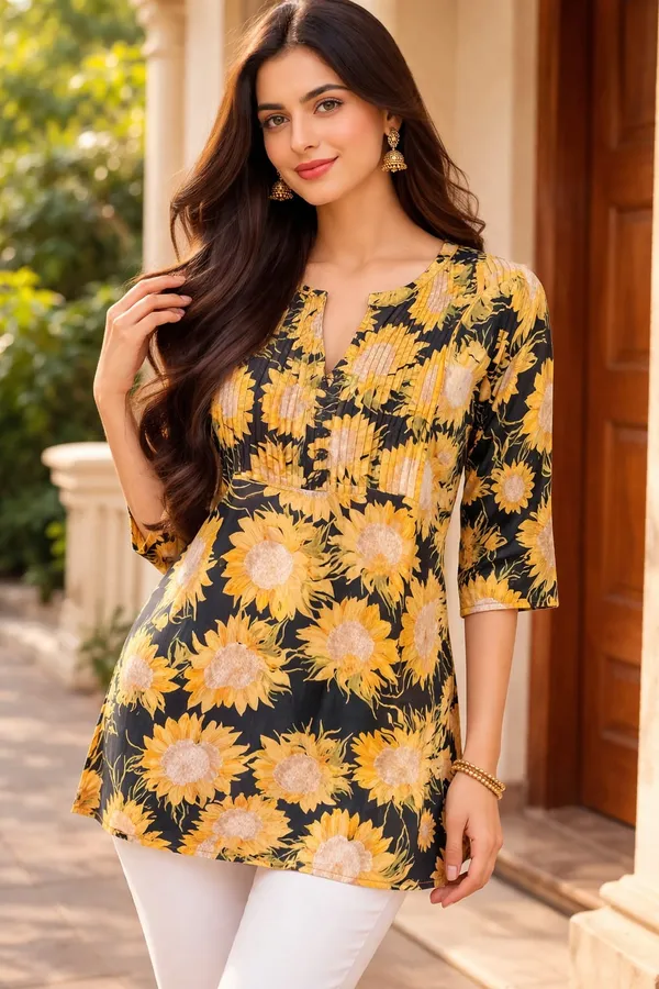 Yellow_Printed_Cotton_Short_Kurti