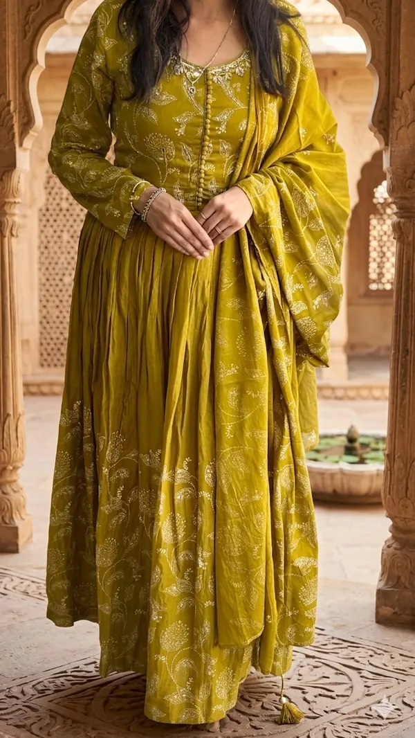 Mehandi_Green_Anarkali_Pure_Cotton_Dress