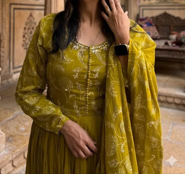 Mehandi_Green_Anarkali_Pure_Cotton_Dress