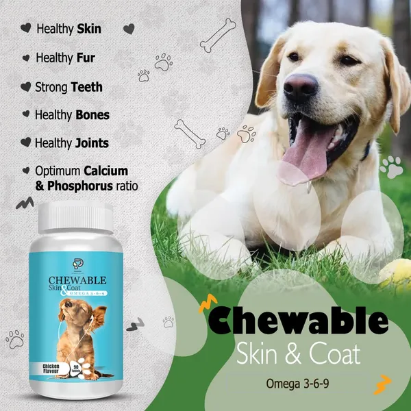 Chicken_Flavour_Chewable_Skin_And_Coat_Tablets_For_Pets_With_Omega_3,6,9_Skin_Coat_For_Dog_Puppy_Kitten_90_Tablets