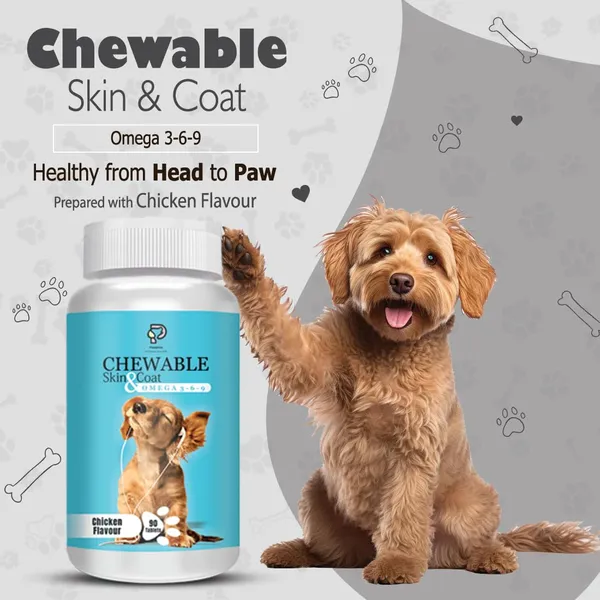 Chicken_Flavour_Chewable_Skin_And_Coat_Tablets_For_Pets_With_Omega_3,6,9_Skin_Coat_For_Dog_Puppy_Kitten_90_Tablets
