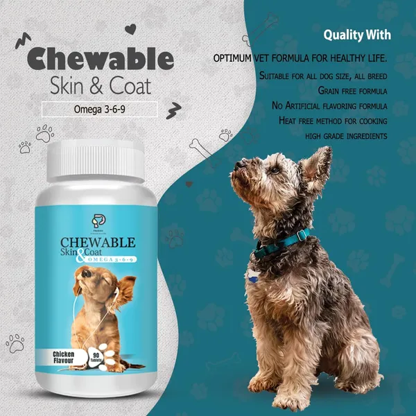 Chicken_Flavour_Chewable_Skin_And_Coat_Tablets_For_Pets_With_Omega_3,6,9_Skin_Coat_For_Dog_Puppy_Kitten_90_Tablets