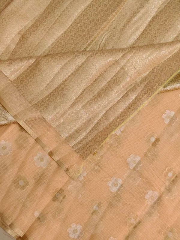 Orange_Kota_Silk_Saree_With_Delicate_Floral_Woven_Motifs_For_Women