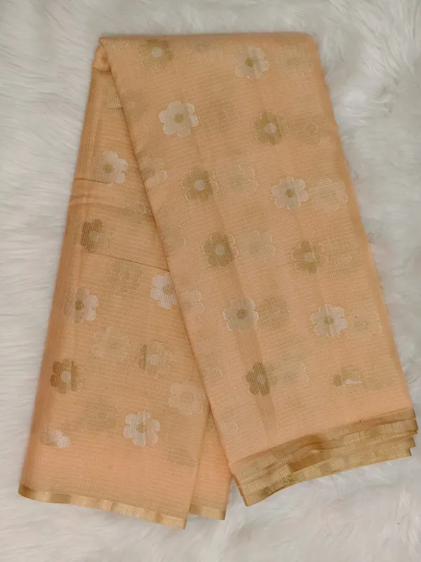 Orange_Kota_Silk_Saree_With_Delicate_Floral_Woven_Motifs_For_Women