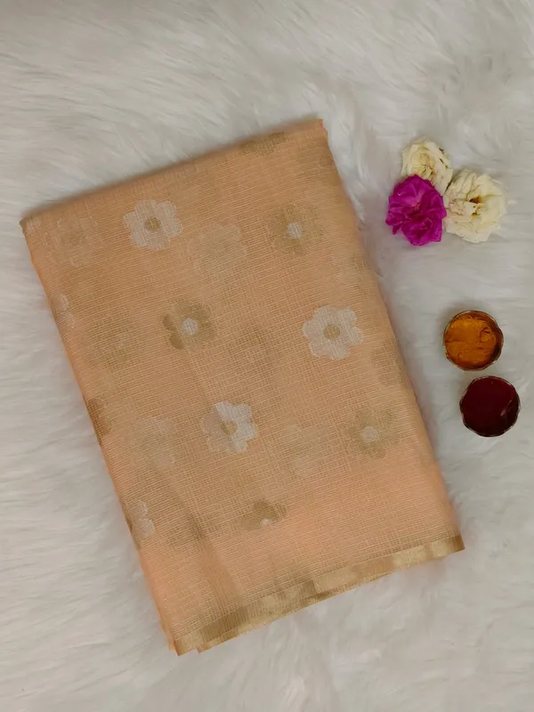Orange_Kota_Silk_Saree_With_Delicate_Floral_Woven_Motifs_For_Women
