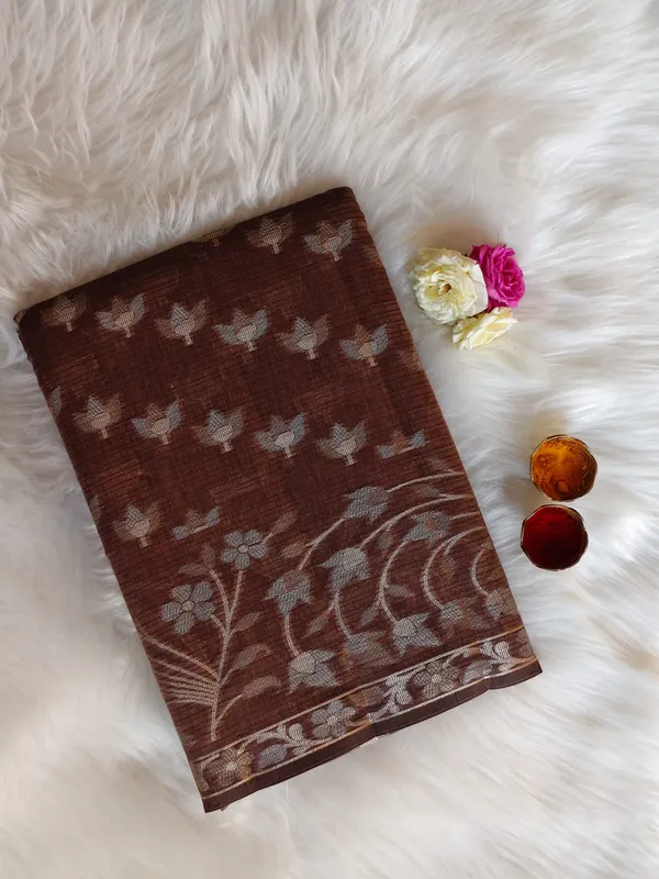 Elegant_Coffee_Brown_Kota_Doria_Saree_With_Zari_Weaving_For_Women