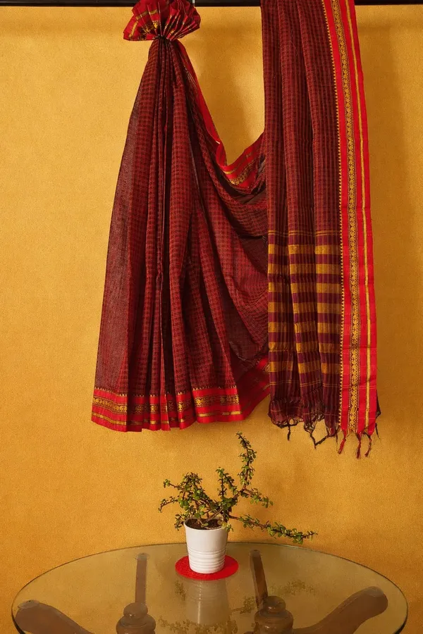 Elegant_Brown_Narayanpet_Cotton_Saree_with_Contrast_Border
