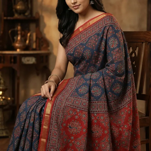 Indigo_Blue_Block-Printed_Fancy_Saree
