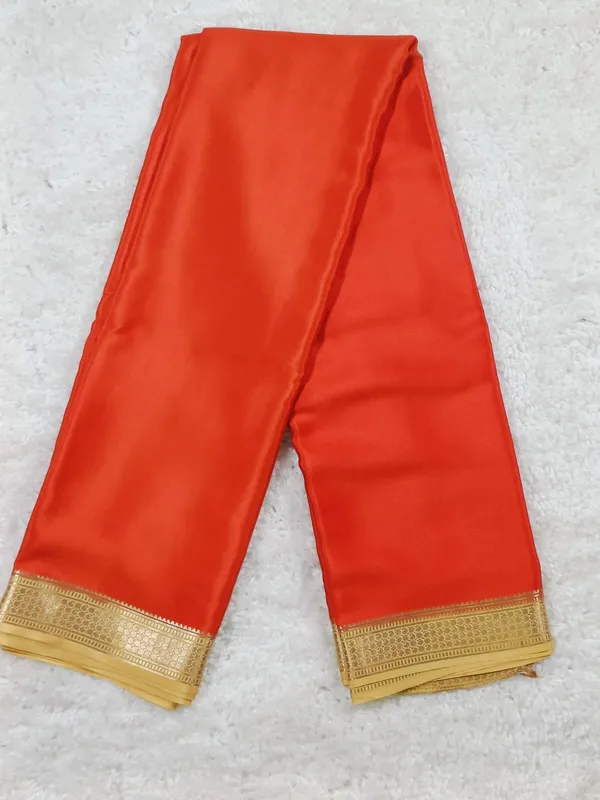 Orange_Mysore_Silk_Saree_With_Golden_Zari_Border_And_Pallu_|_Traditional_South_Indian_Saree