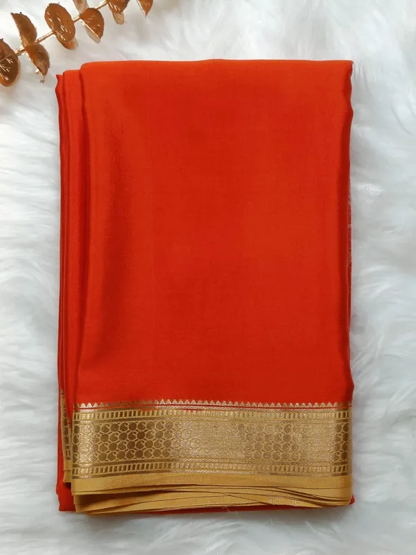 Orange_Mysore_Silk_Saree_With_Golden_Zari_Border_And_Pallu_|_Traditional_South_Indian_Saree