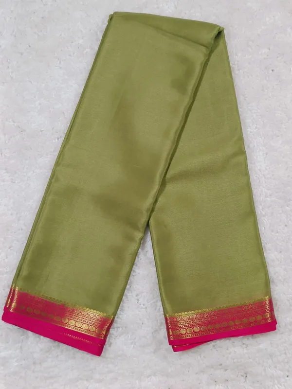 Elegant_Olive_Green_And_Pink_Pure_Mysore_Silk_Saree