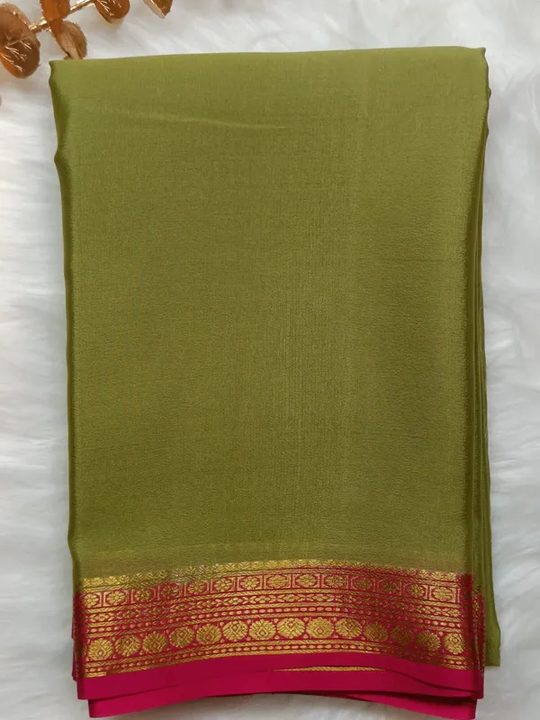 Elegant_Olive_Green_And_Pink_Pure_Mysore_Silk_Saree