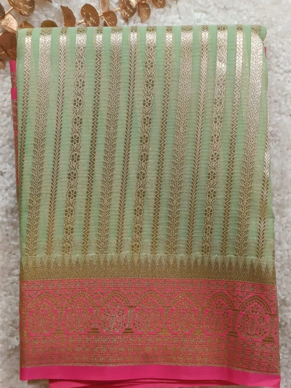 Elegant_Mint_Green_And_Pink_Banarasi_Organza_Saree