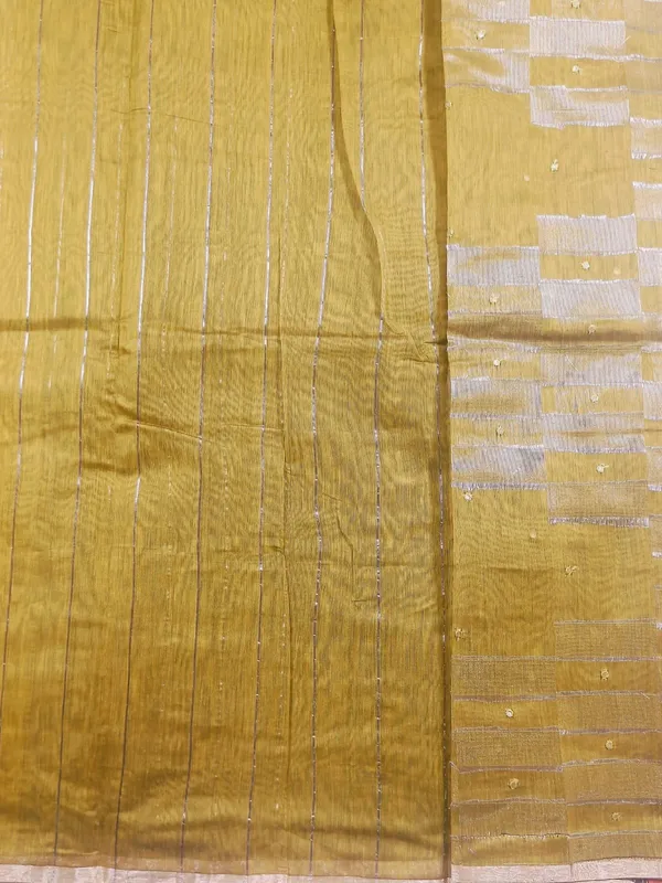 Elegant_Mustard_Moonga_Silk_Handwork_Saree_With_Silver_Zari